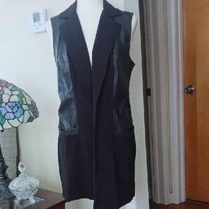 G.I.L.I. Sleeveless Vest Blazer Jacket Notched Collar Longline Brown Sz 10